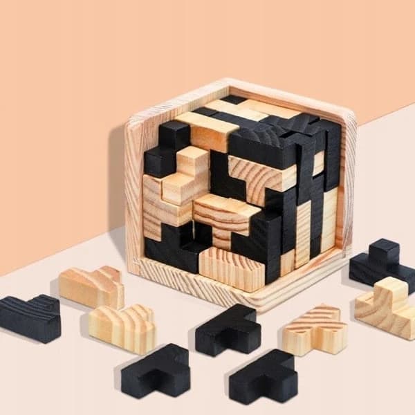 (Pow yeah!) IQ-træpuslespil, 3D - Cube - Sort Flerfarvet