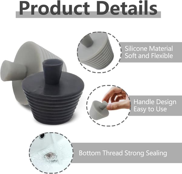 Avløpsplugg - Universal badekarstopper, vaskesil - 4,5*2,9 cm - Svart, grå