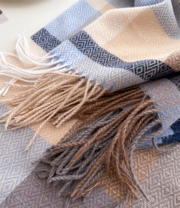 Vintertørklæde til kvinder Blødt Oversized Plaid Kvast Sjal Wrap til afslappet eller formel brug Blå Brun 208 x 70 cm Style 4