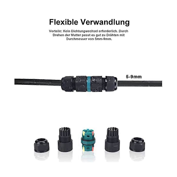 Waterproof Cable Connector Grounding Cable Connection Sleeve 3-Conductor Cable Splice Suitable For 5-9mm
