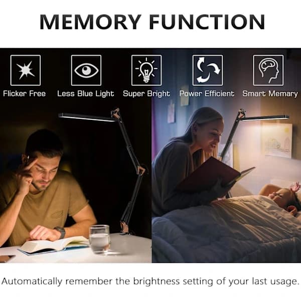 (pow yeah!) LED-skrivebordslampe - Clip-on LED-skrivebordslampe - Øyebeskyttelse - 3 lysmoduser, 10 lysstyrker