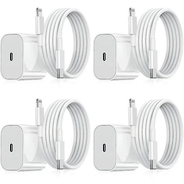 (pow yeah!) iPhone-laddare - Snabbladdare - Adapter + Kabel 20W USB-C Vit 4-pack iPhone