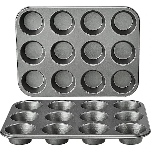 (pow yeah!) Non-stick rund muffinplade i kulstofstål, 2-pak, grå