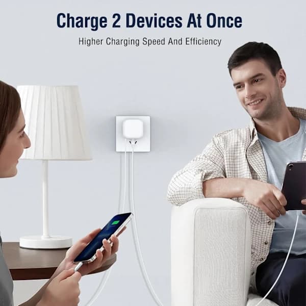 (Pow yeah!) 2025 Senaste Modell Infällbar Laddare för iPhone, 35W PD Snabbladdare med Infällbar Kabel (80 cm) och Typ C-Portar, Portabel