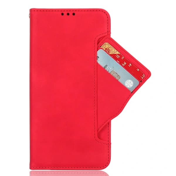 (pow yeah!) Læderetui til TCL 501 med flere kortpladser Folio Flip Wallet Case - Rød