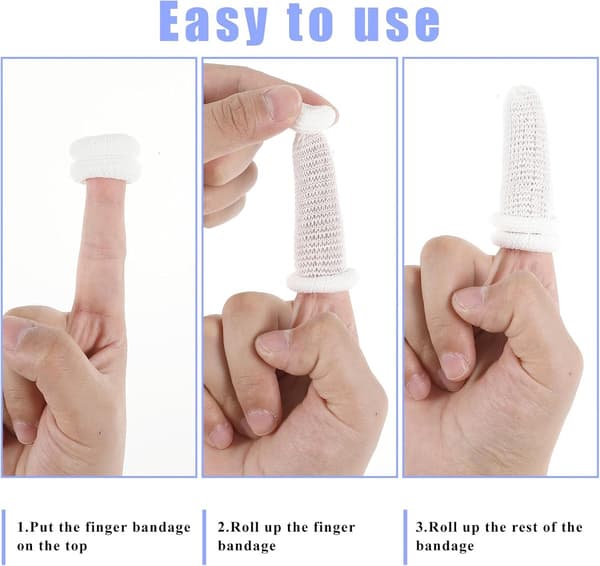 Fingertubbandage i bomull, 30 stycken, andningsbart elastiskt återanvändbart, vitt, för fingrar