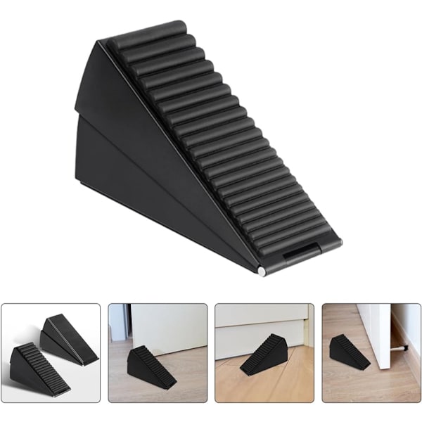 2 Dørstoppere - Gummidørkile, Dørstopper i Rustfrit Stål - 13*7.5*4.5 cm - Sort