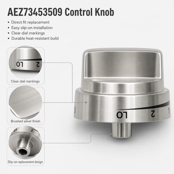 Erstatningsdel for komfyr- og ovnsbrennerkontrollknapp, passer til modell AEZ73453509 silver AEZ73453509