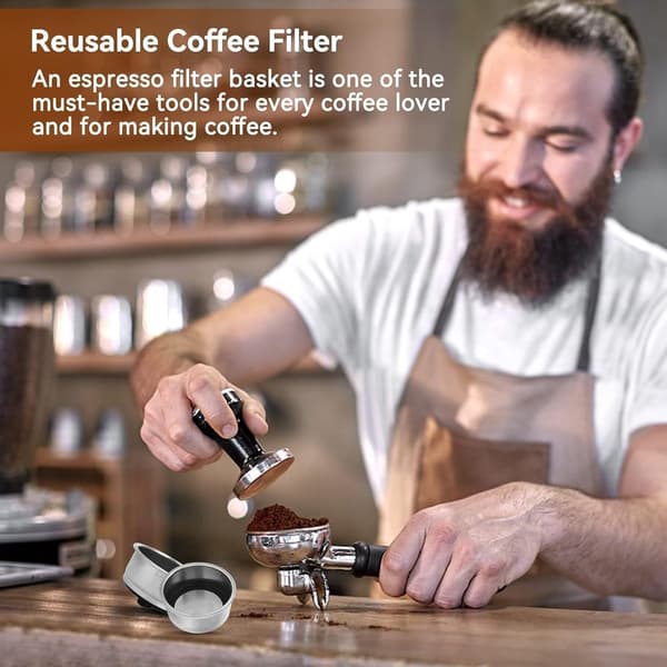 Genanvendelig kaffefilterkurv, 51 mm ultrafint filter i rustfrit stål med silikonebase, til kaffemaskiner, hjemmebrug, sølv