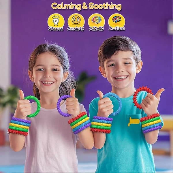 (Pow yeah!) Sensoriske Fidget Armbånd – 5 Stilfulde Silikonearmbånd, Beroligende Legetøj til Børn