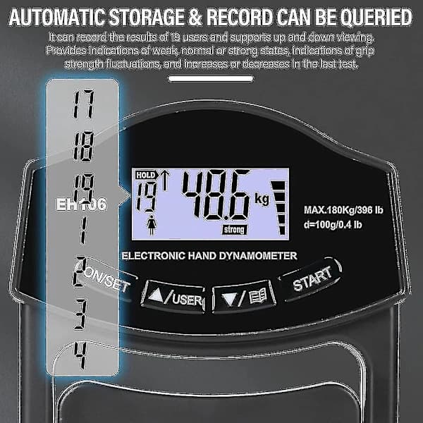 （pow yeah！）Greppstyrketestare, 396lbs/180kg Digital Hand Dynamometer Greppstyrkemätare Usb Lcd-skärm Hand