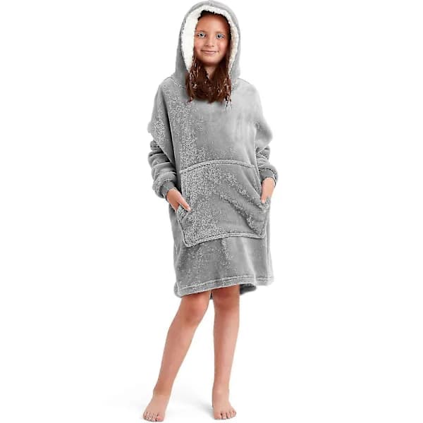 （pow yeah！）Snuggaroo Gutter Jenter Barn Myk Fleece Oversize Hette Bærbar Teppe 6-14 År Grå