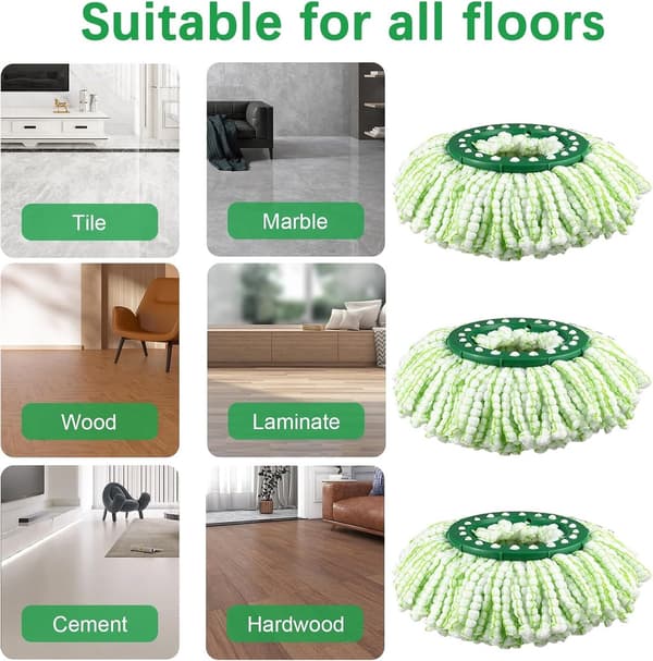 Mopprefill - Erstatningshode kompatibelt med Libman Tornado, Spin Mop - Maskinvaskbart - Grønn og hvit