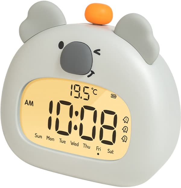 Digitalt vækkeur til børn, Koala søvntræner med natlys, snooze, dæmpbart lys og USB-C genopladeligt, til drenge og piger