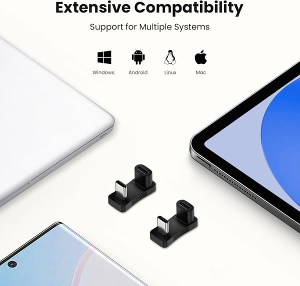 180 Degree Angled USB-C Adapter (2-pack), U-shaped USB-C 3.1 Male