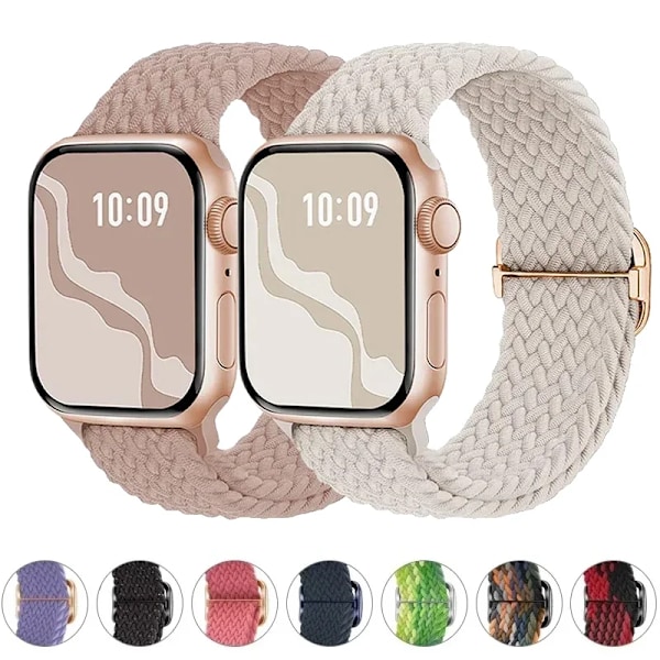 Flätad Solo Loop för Apple Watch Ultra band 40mm 44mm 41mm 38mm 49mm 45mm Elastiskt nylon iWatch series 9 8 7 3 se band Oliv Olive 42mm 44mm 45mm 49mm