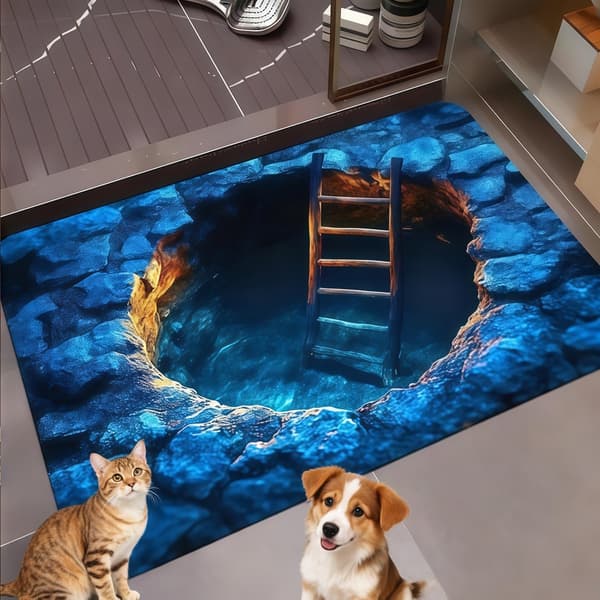 3D Optisk Illusjonsteppe, Polyester, Sklisikkert Og Vaskbart, For Stue, Soverom Eller Gang, Blått, 50 x 80 cm