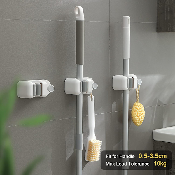 Wall Mounted Broom and Mop Holder, Self-Adhesive Broom Hook without Drilling