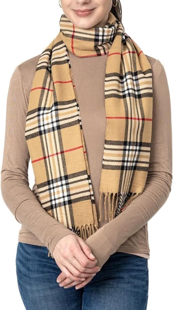 Vintertørklæde Blødt Polyester Ternet Wrap til Unisex Daglig Pendling og Rejse Lysebrun 190 x 32 cm Style 5