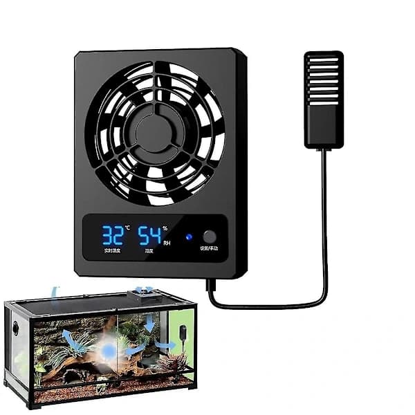 (pow yeah!) Smart Køleventilator til Reptiltank med LED-Display Stærk Vind Ventilation Lavt Støjniveau Køleventilator (grader Celsius)-xdd Sort