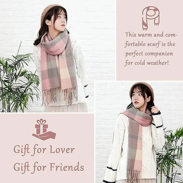 【PP】Vinter Skjerf Sjal Oversize Dame Rutete Skjerf Teppe