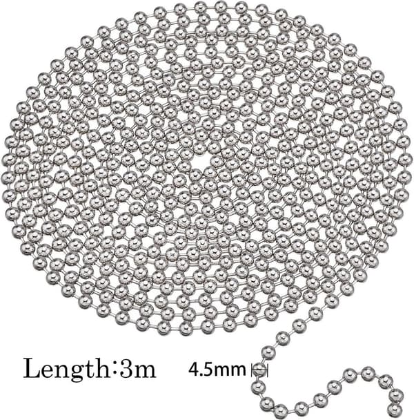 Pärlkedja, metallförlängning för rullgardiner, silver, 4,5 mm, 150 cm