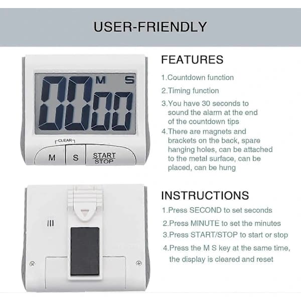 （pow yeah！）Digital Timer, Nedräkningstimer Stor Skärm med Tydlig LCD-Display Multifunktionell Kökstimer, Liten och Portabel Elektronisk Timer