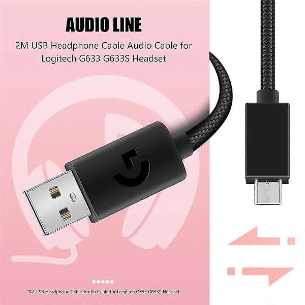(Pow yeah!) 2M USB-hörlurssladd ljudkabel för G633 G633S-headset