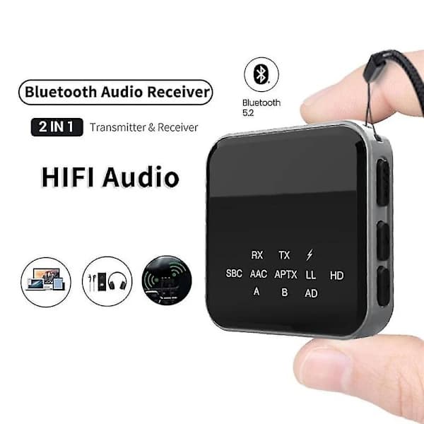 (pow yeah!) 2-i-1 HiFi Bluetooth 5.2 AptX HD Sender/Mottaker Trådløs 3,5 mm Aux Optisk AptX Adapter For
