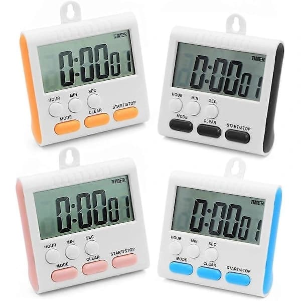 (Pow Yeah!) 24-timmars Kökstimer, 4 st Digital Magnetisk Timer med Alarm, 4-färgs Ugnstimer med Ställ för Matlagning Dusch