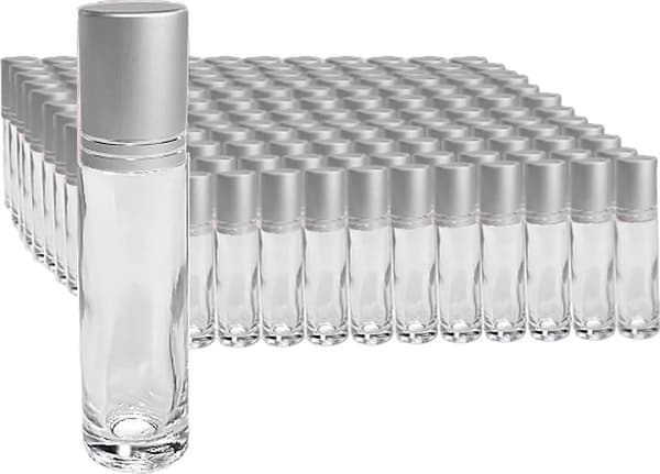10-pack 10 ml tomma roll-on-flaskor i glas med metallkula för eteriska oljor, parfym och DIY-hudvård, klar med silverlock
