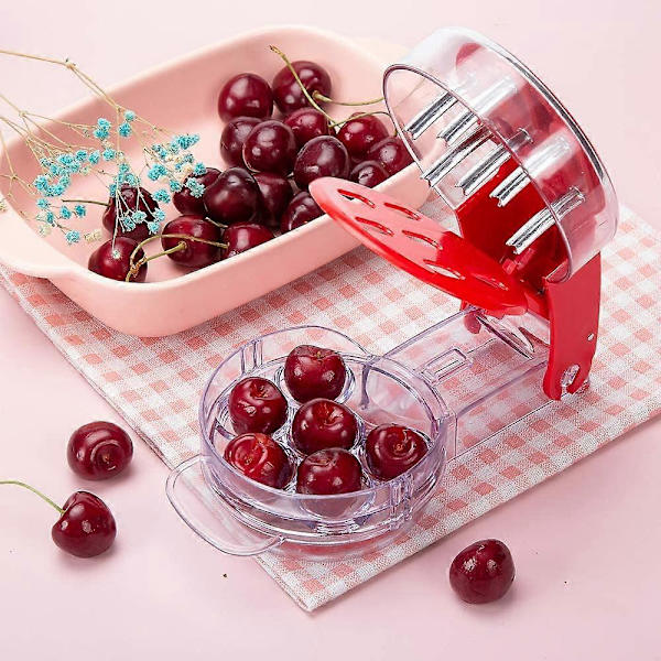 Multi Cherry Pitter, Cherry Stoner, Cherry Seed Remover with Pit and Juice Container 6 Cherries