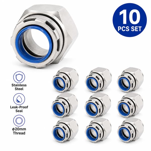 Væsketæt fleksibel rørfitting til ledninger, 20 mm, sølv, 10 stk. φ20* Stainless Steel External Thread