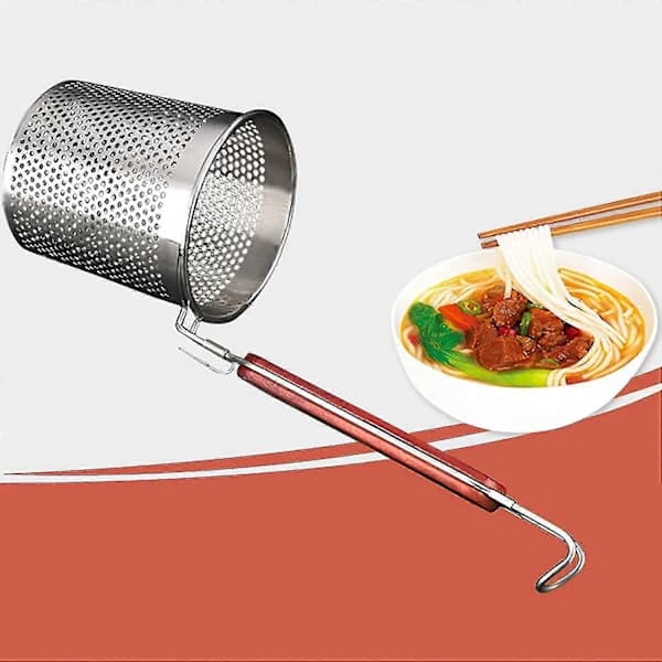 (pow yeah!) 3-pak Netpasta Kurv med Træhåndtag - Rustfrit Stål Si til Pasta