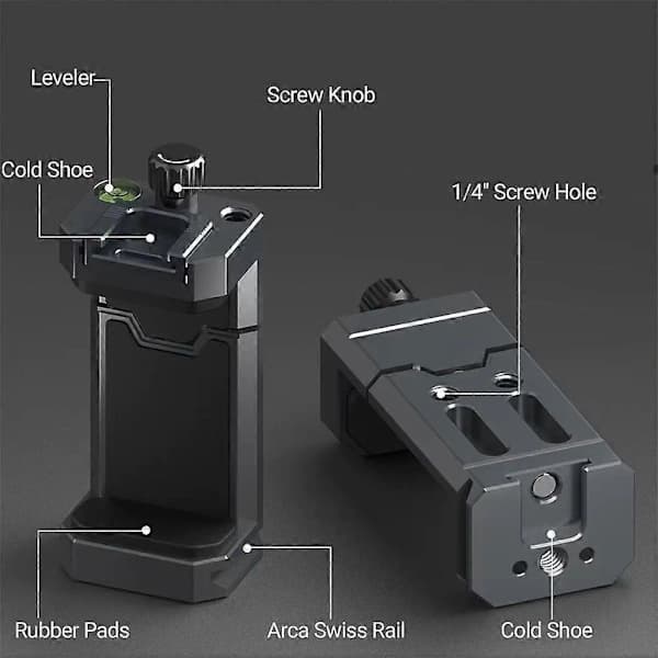 （pow yeah！）Telefonholder Stativbeslag med Cold Shoe & Quick Release Plade Universal Klemme til 16,A