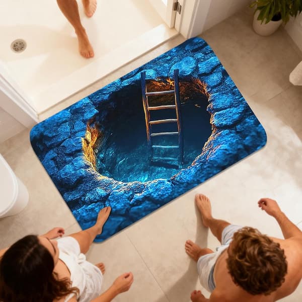 3D Optisk Illusjonsteppe, Polyester, Sklisikkert Og Vaskbart, For Stue, Soverom Eller Gang, Blått, 50 x 80 cm