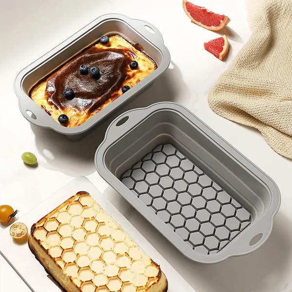 Lille rektangulær brødform i silikone, non-stick letudløsende form til brød og farsbrød (grå) Gray [Small Size] Silicone cake mold