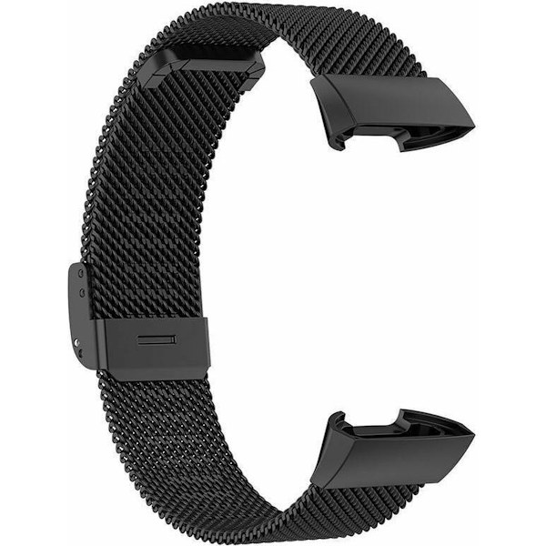 Luksuriøst Milanese loop-armbånd til Fitbit Charge 3/4 – sort rustfrit stålnet, låsbar spænde