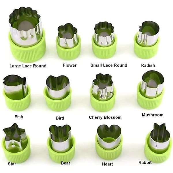 【PP】12 stk Rustfrie Barn DIY Bakeverktøy Frukt Grønnsakskutter Former Kakestempel Formsett-FA-