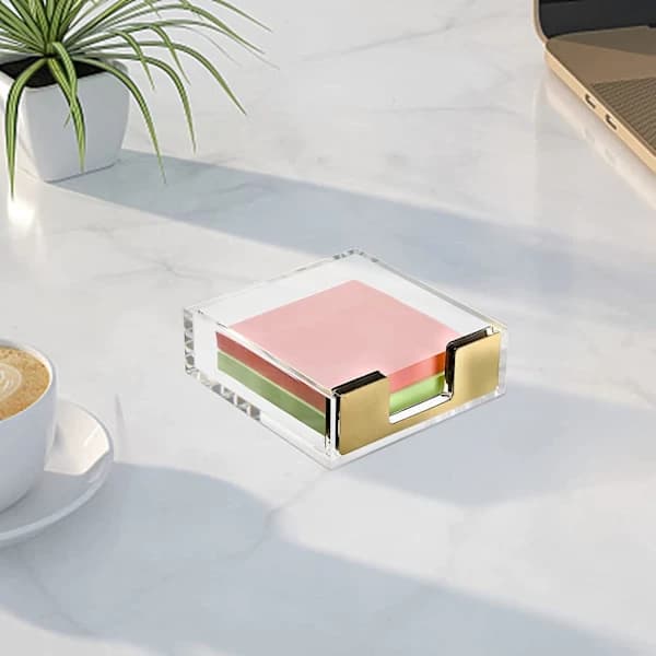 (pow yeah!) 2-pak Akryl Notesblokholder, Moderne Klar Notesblokholder Dispenser Memoholder Stativ Skrivebord