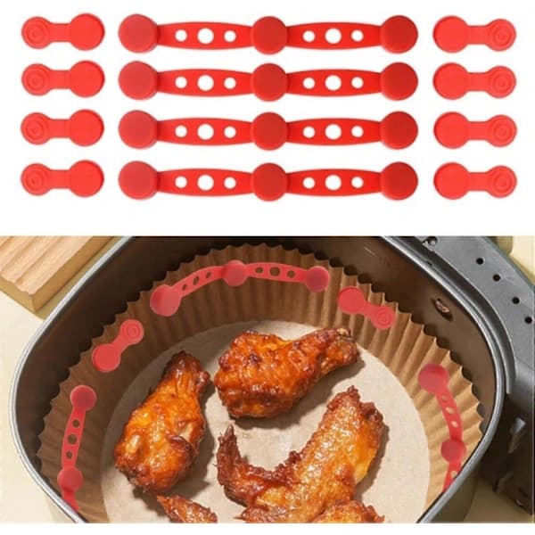 (Pow yeah!) Magnetisk silikoneholder til frituregryde bagepapir, 4 sæt monteringsklemmer, non-stick tilbehør, rød, sort, grå (sort)