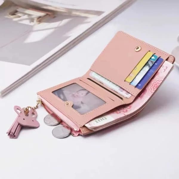 (pow yeah!) Liten plånbok för kvinnor, tjejer Bifold Slim PU-läder (rosa)