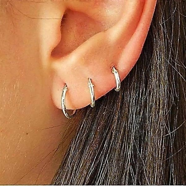 (pow yeah!) 3 par små silverörhängen - Hoop / Creoler i olika storlekar Silver