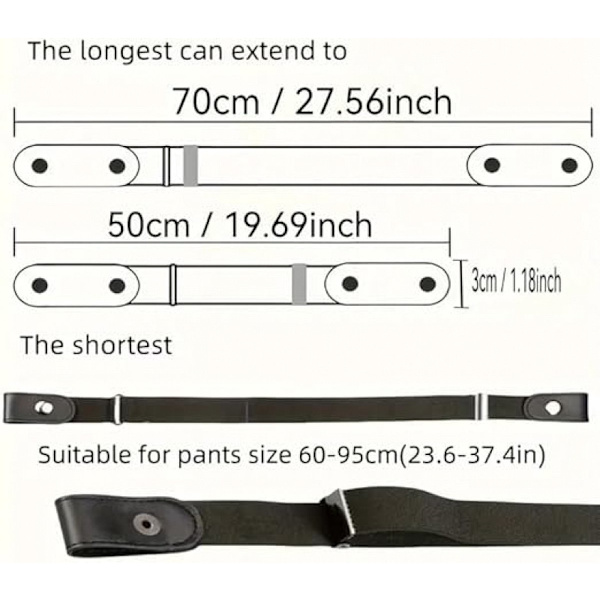 Elastisk jeanslinning, usynligt bælte uden spænde, justerbart unisex, sort