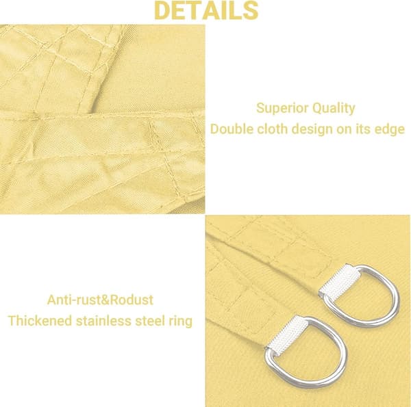 2 x 3m Rektangulært Solsejl, Vandtæt Polyester, UV-resistent, D-ringe i Rustfrit Stål, 4 Reb, Have Terrasse Pool, Beige
