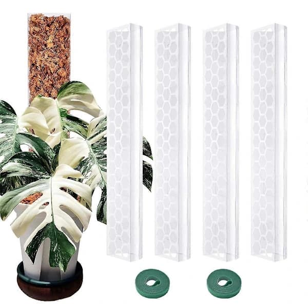 (Pow yeah!) 4 st 43 cm Plast Moss Pole för Växter Monstera, Specifikt Designad för Klätterväxter, Stac Transparent