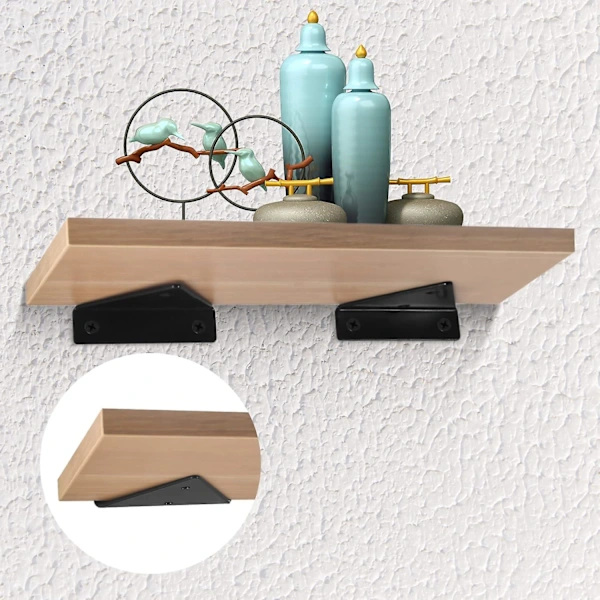 【PP】4-pack flytande hyllkonsoler, osynliga triangulära väggkonsoler, dolda väggkonsoler för hyllor, svarta-FA-