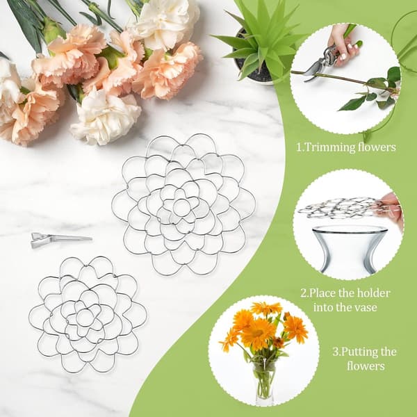 Blomsterarrangementholder Sett, Rustfritt Stål med 6 Pinner, Gjenbrukbart, Sølv