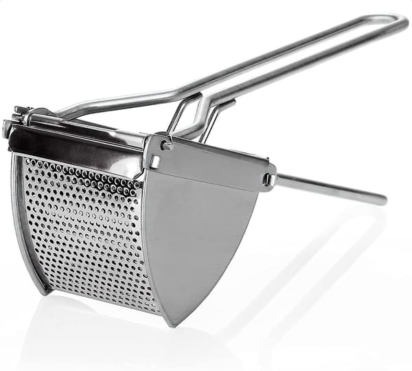 Potatispress i rostfritt stål, diskmaskinssäker - längd 30 cm (rostfritt stål - ergonomiskt handtag)