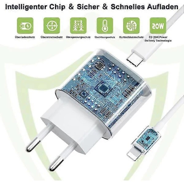 (pow yeah!) 20W Hurtiglader iPhone, Hurtiglader for iPhone med 1M PD USB C Lader iPhone, iPhone Ladehode med [40]